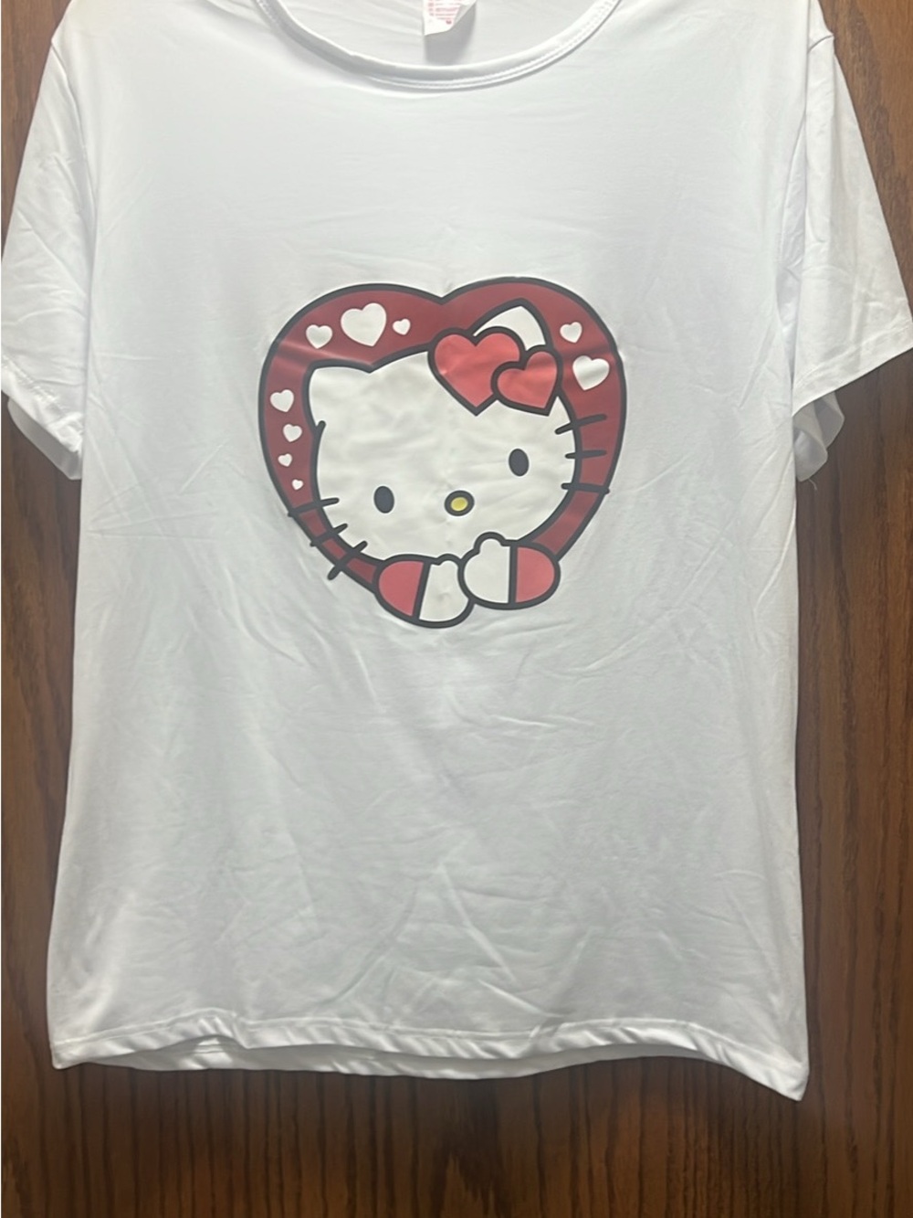 Hello Kitty White Tee with Red Heart and Bow Graphic - Short Sleeve